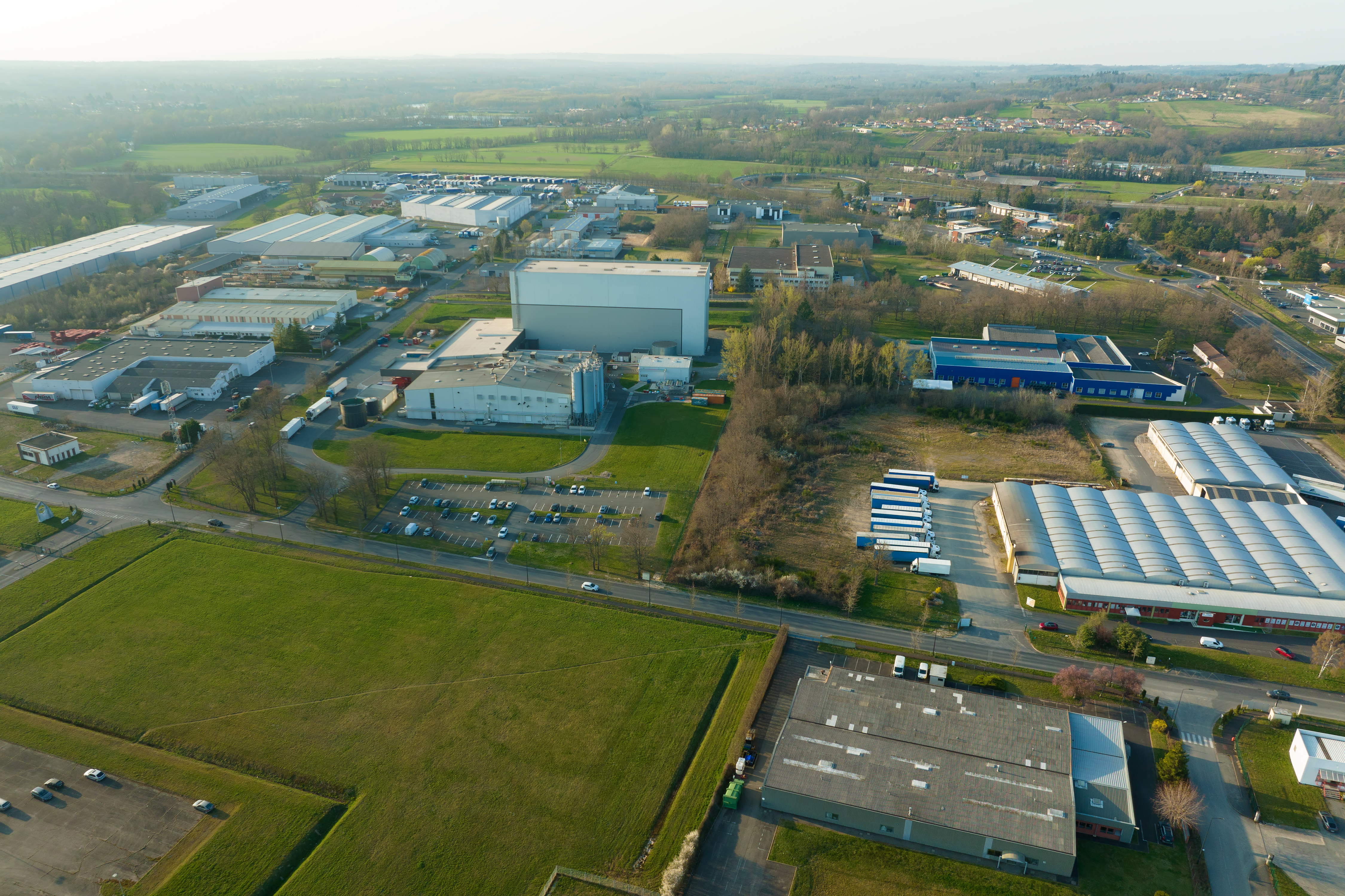 UK commercial industrial estate aerial view